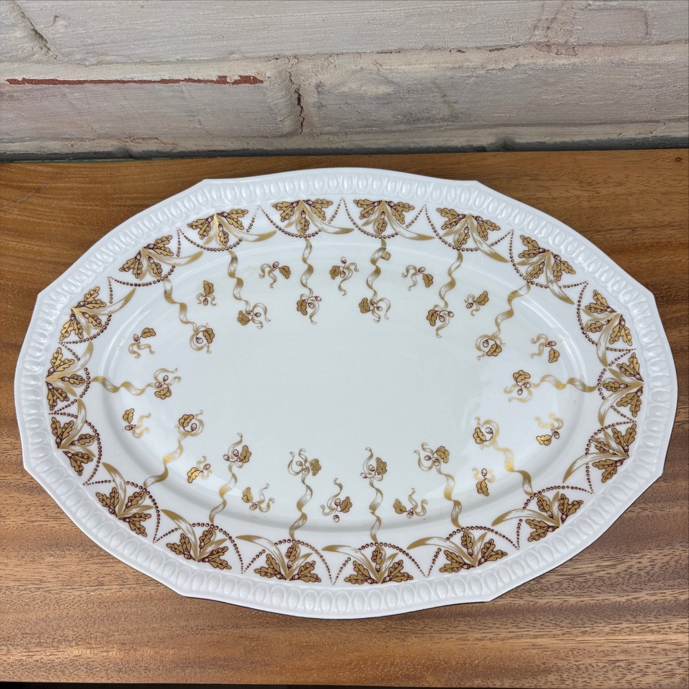 Weimar Porzellan Oval Platter Gold Oak Leaf Acorn GDR Germany Grandmillennial